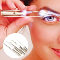 led light tweezers makeup tool stainless steel makeup with battery eyelashes eyebrow professional slant tip hair removal