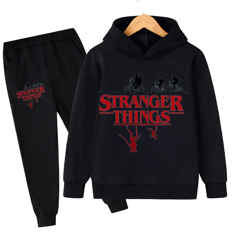

Children's Stranger Things 4 winter New Hip Hop Sports Suit Fashion Boys Hellfire Club Hoodie Girls Hooded Sweater Two-piece Set