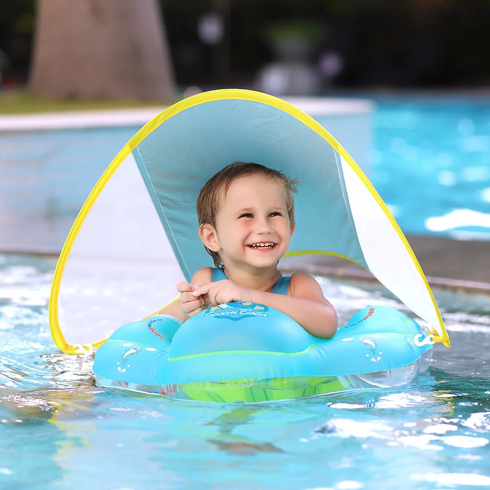 

Baby Swimming Float with Canopy Inflatable Infant Floating Ring Kids Swim Pool Accessories Circle Bathing Summer Toys Dropship