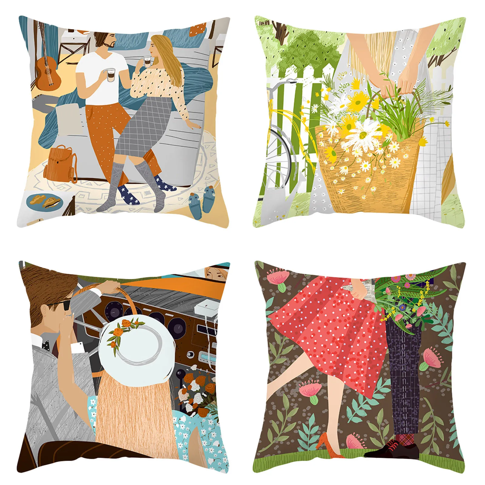 

Home Valentine's Day Pillowcase Peach Skin Printing Couple Love Sketch Pillows Size Set of 2 Medium Firm Extra Long Pillow Cover