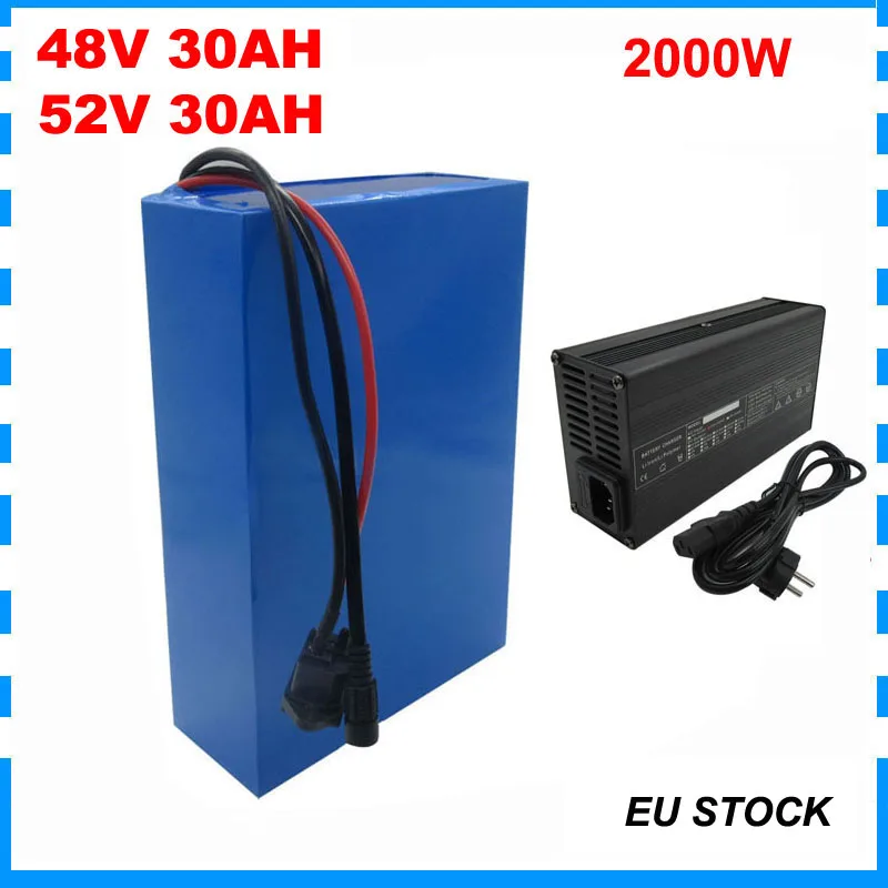 

52V 30AH Ebike Lithium Battery Pack 1000W 2000W 13S 48V 52 V 14S Li ion Electric Bike Bicycle Scooter Bateria 58.8V 5A Charger