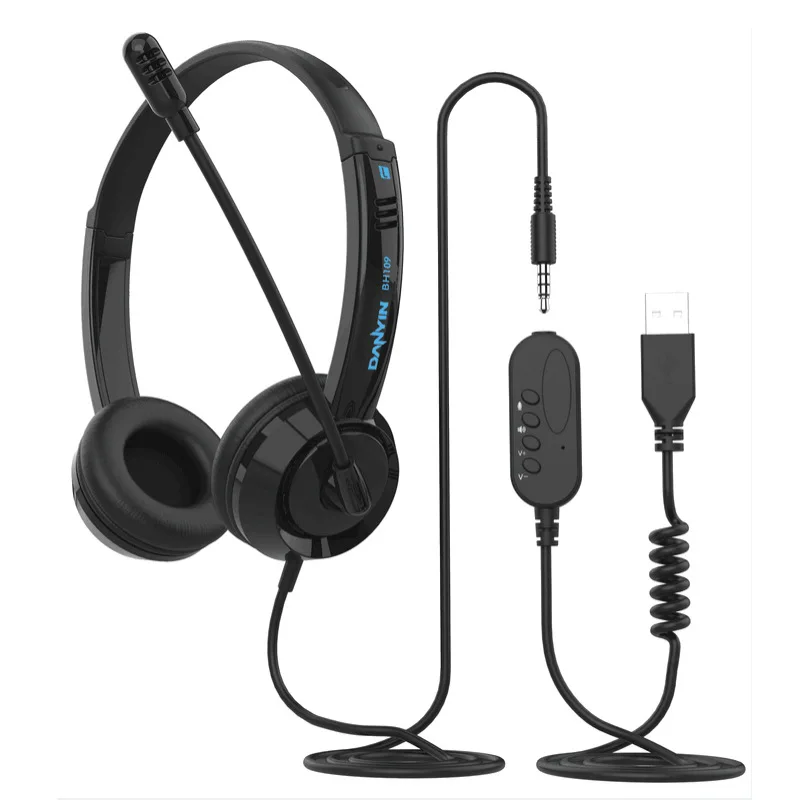 BH109 USB+3.5 Earphones Handsfree Headphones Headset Noise Cancelling Adjustable Call For Gaming headset Computer Business Gamer