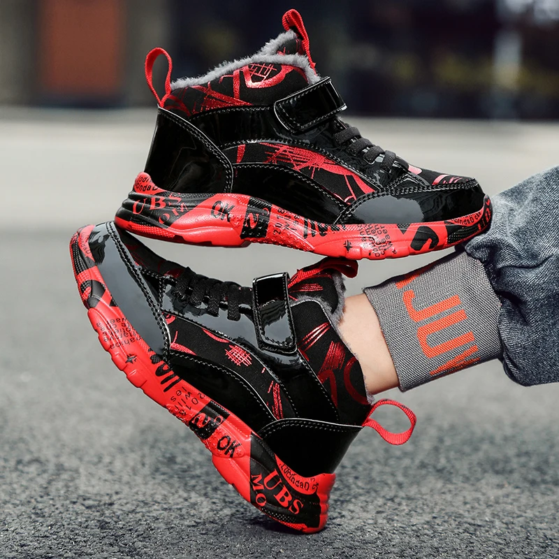 Winter Kids Running Shoes Boy Child Sneaker Outdoor Warm Plush Children's Sneakers Fashion Gold Teenager Boys Girls Sports Shoes