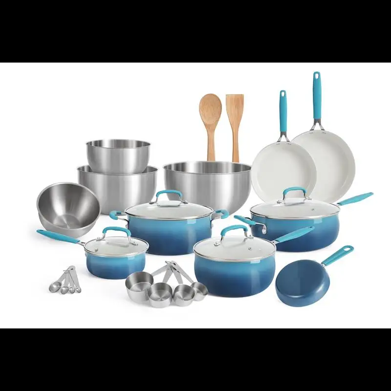 

Набор кухонных кастрюль и сковородок для жарки, набор посуды, 25 штук, керамические, антипригарные, алюминиевые, легко чистятся, кухня