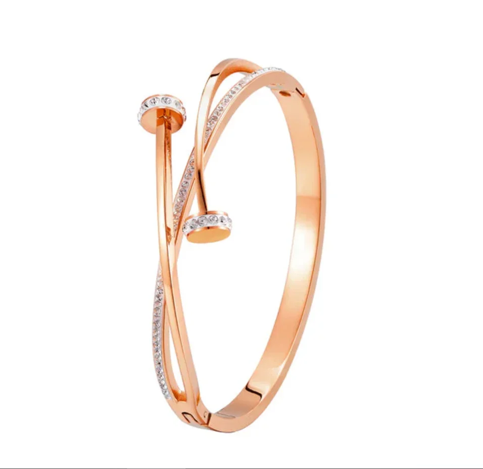 Fashion Exquisite Stainless Steel Unique Double Crystal Nail Head Cross Bracelet for Woman Love Wedding Gift 2023 Custom Jewelry