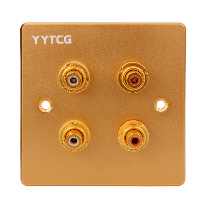 

2 4 Digits RCA Audio Panel With RCA Connector Jack Female Socket Speaker Wall Plate Silver Gold 86x86mm Aluminum Alloy
