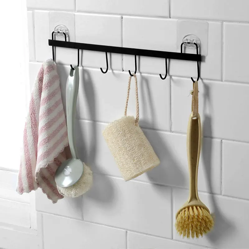 

Iron 6 Hooks Wall Mounted Storage Shelf Wardrobe Cabinet Metal Coat Cup Hanger Bathroom Kitchen Organizer Hanging Rack Holder