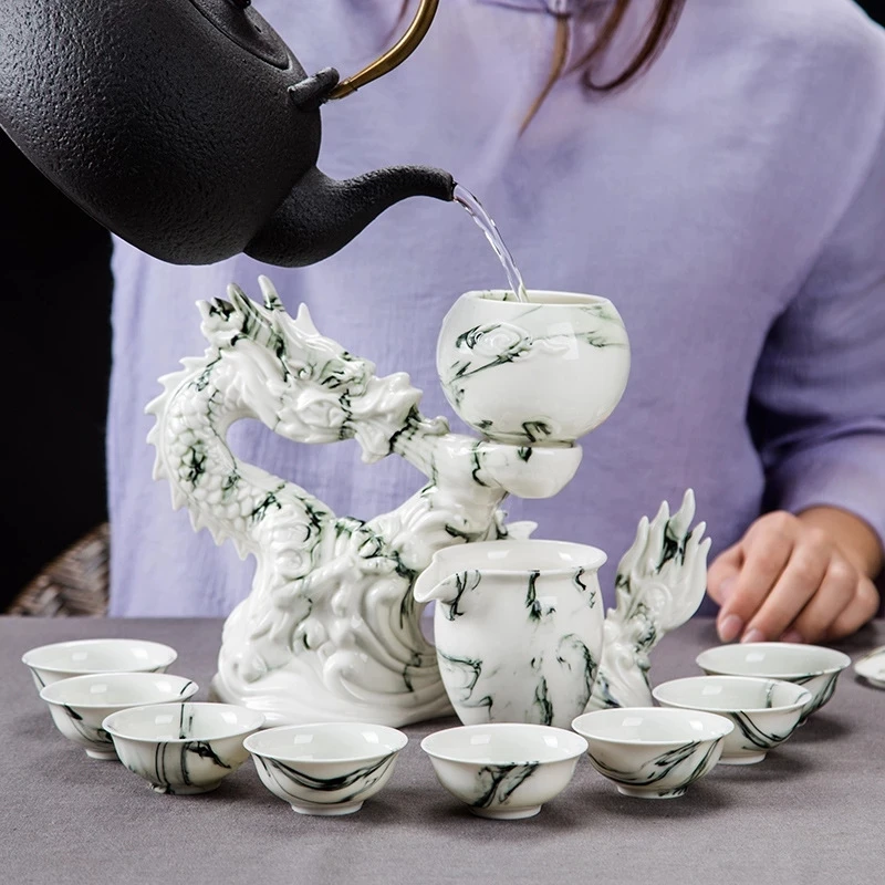 

Automatic Ceramics Tea Set Chinese Teaware Anti-scald Design Rotate Teapot Household Porcelain Tea Strainer Gifts