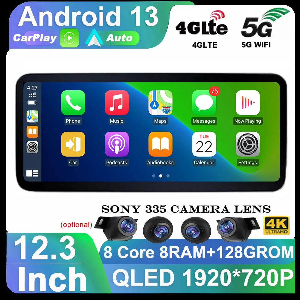 Автомобильный мультимедийный плеер на Android 13 для Mercedes Benz A CLA GLA W176 C117 X156 Wi-Fi 4G SIM Carplay