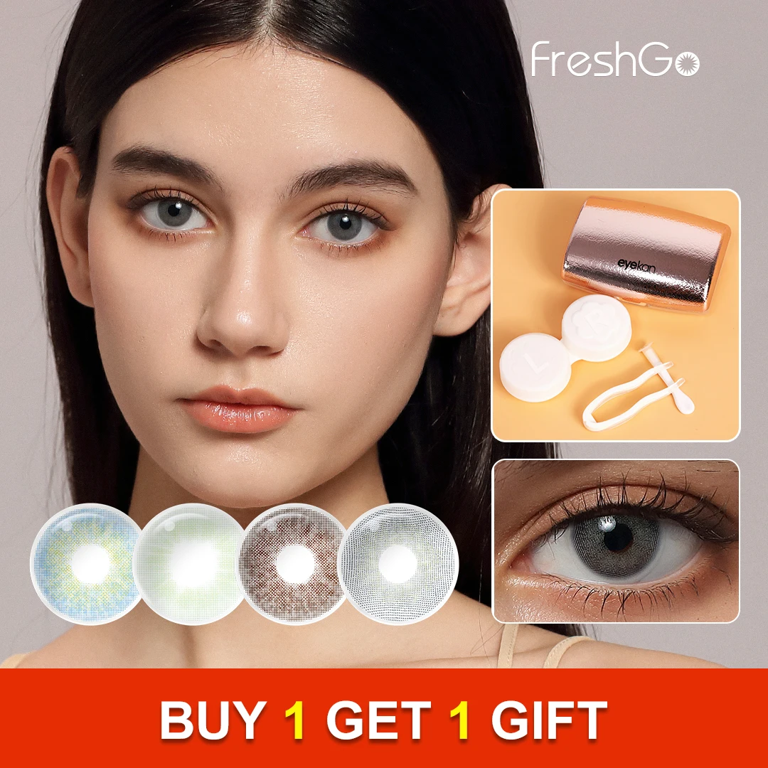

Comfortable！Freshgo Color Contact Lens Natural Color Lens Gray Color 14.0mm Yealy Lenses Contacts Lenses For Eyes Free Shipping