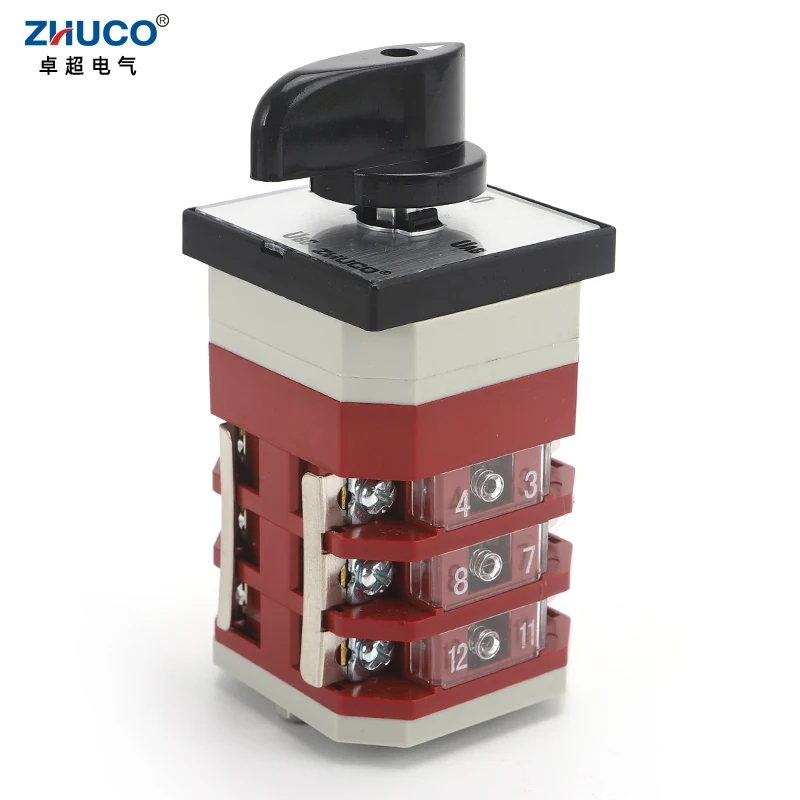 ZHUCO LW12-16/YH3.3 16A 4-позиционный 3-полюсный 12-винтовый трехфазный вольтметр измерение