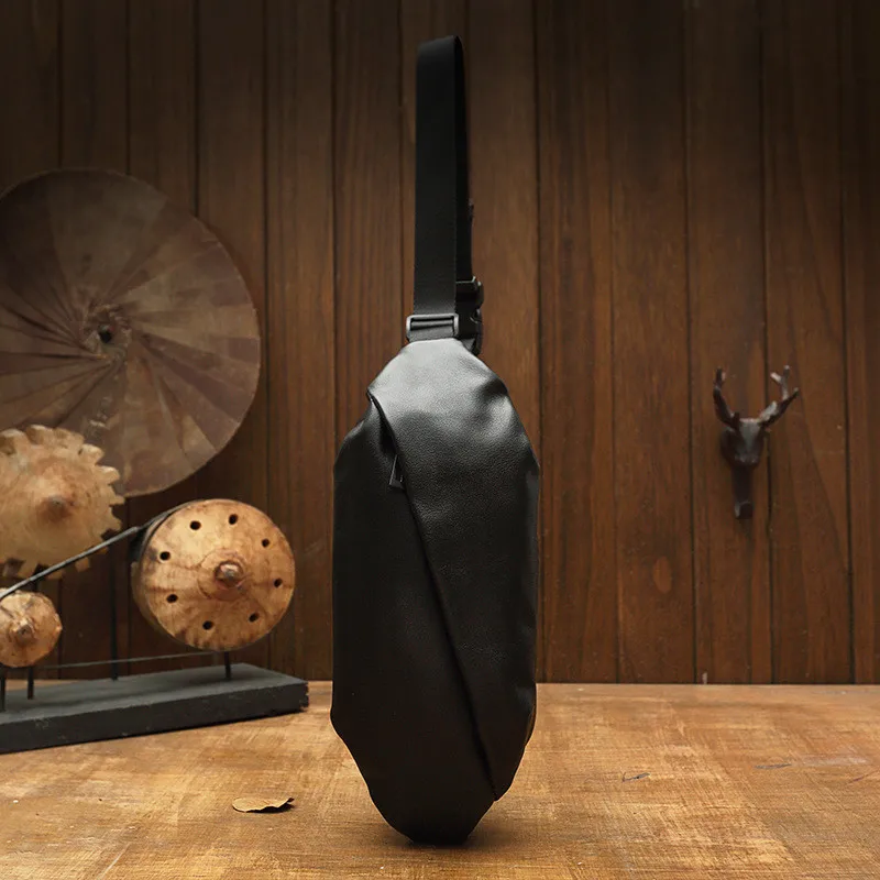 Handmade designer real cowhide black all-match men chest bag luxury genuine leather messenger bag sports casual shoulder bag