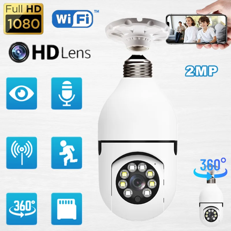 

E27 LED Light HD 1080P IP Camera Wireless Panoramic Home Security WiFi CCTV Smart Bulb Camera Two Audio Night Version Cameras