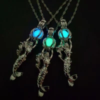 junelove luxury luminous mermaid necklaces hollow luminous stone glow in the dark pendant link chains for women fashion jewelry