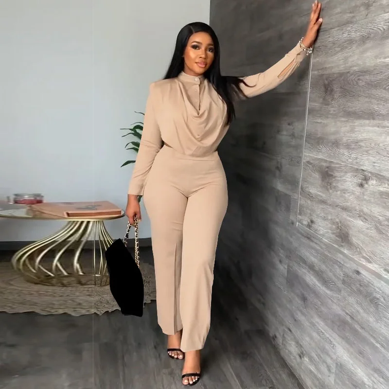 

WUHE Elegant Office Lady Two Piece Sets Long Sleeve Crop Top and Pants Suits Fall Women 2022 Fashion Bodycon Matching Sets
