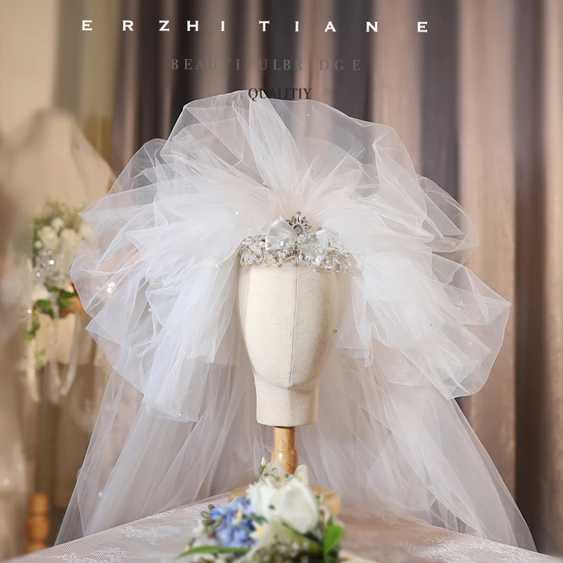 

Bride's headdress, super fairy wedding photo props, short style, forest wedding veil, white veil, simple