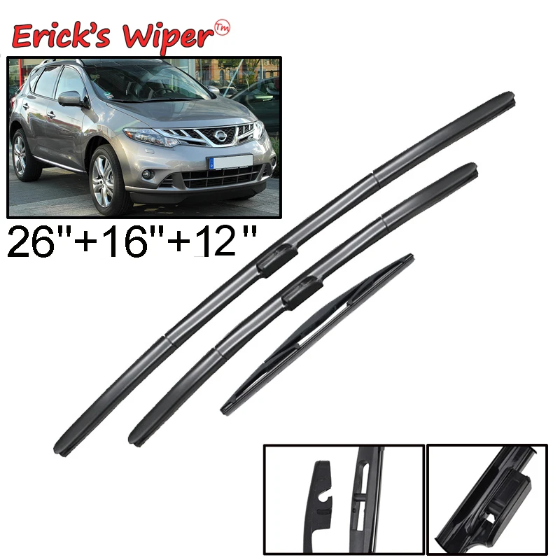 Erick's Wiper LHD Front & Rear Wiper Blades Set Kit For Nissan Murano MK2 Z51 2008 - 2014 Windshield Windscreen Window 26