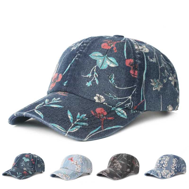 Vintage Washed Cotton Denim Baseball Cap Men Women Fashion Floral  Trucker Style Sport Summer Sun Hats Outdoor Golf Fishing Hats