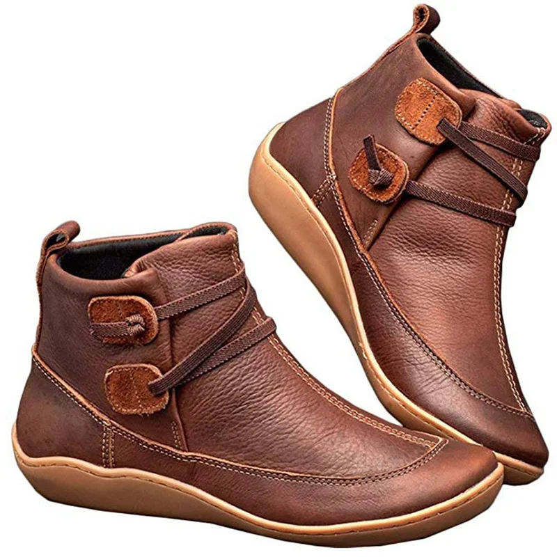 

Women Flat Boots Ladies Soft-soled Non-slip Hook Ankle Shoes Retro Style Solid Color Women's Boots Autumn Casual Short Boots