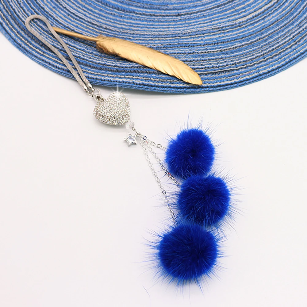 

13 Colors New Cute Rhinestone Car Ornament Crystal Heart Rearview Mirror Pendant Plush Pom Pom Car Decoration Accessories