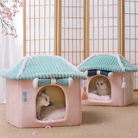 cute fully enclosed house for cats with lid winter warm cat nest kennel soft cozy kitten bed pet sleeping bag tent cattery d