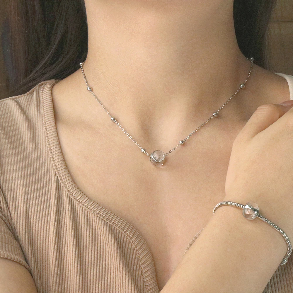 

2023 Trendy K9 Crystal Pendant Bracelet Necklace Set For Women High-quailty Rhodium-plated Copper Link Chain Charm Jewelry Gifts