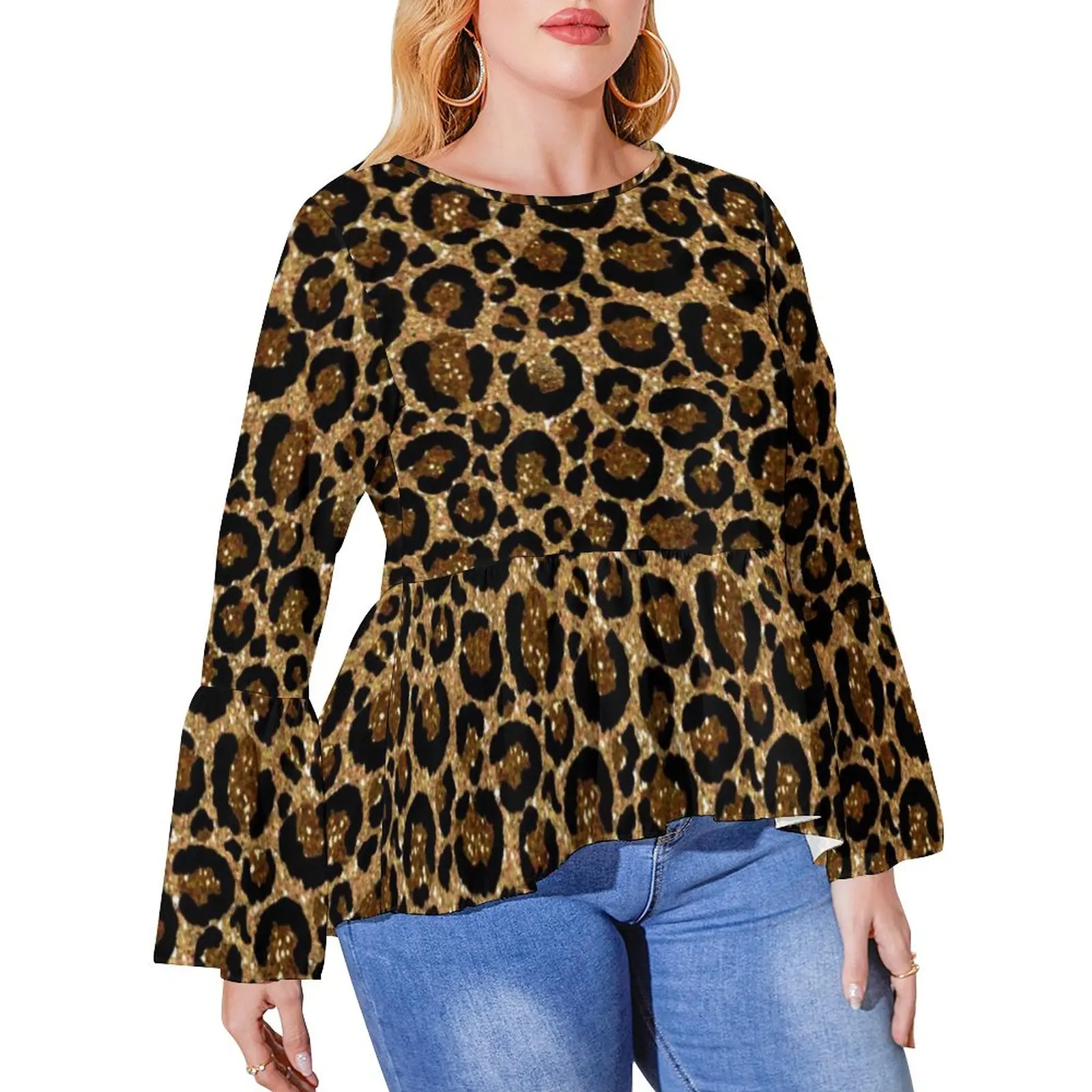 

Bright Leopard Print T Shirt Trendy Animal Funny Ruffled T-Shirts Women Casual Tshirt Plus Size Print Tops Gift