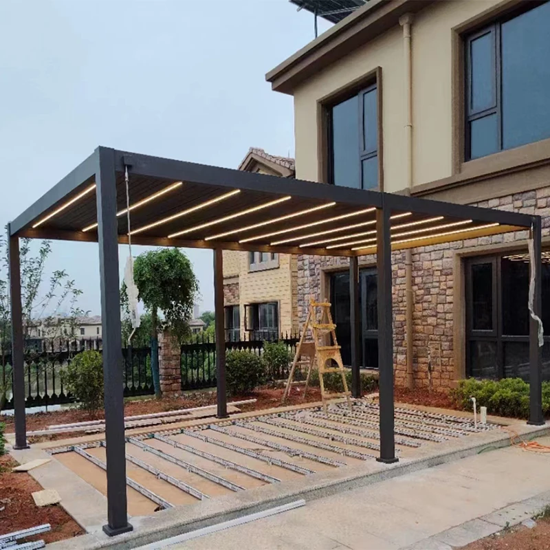 

Motorized Waterproof Outdoor Aluminium Pergola Morden Gazebo With Adjustable Louvers gazebos pergolas and gazebos outdoor