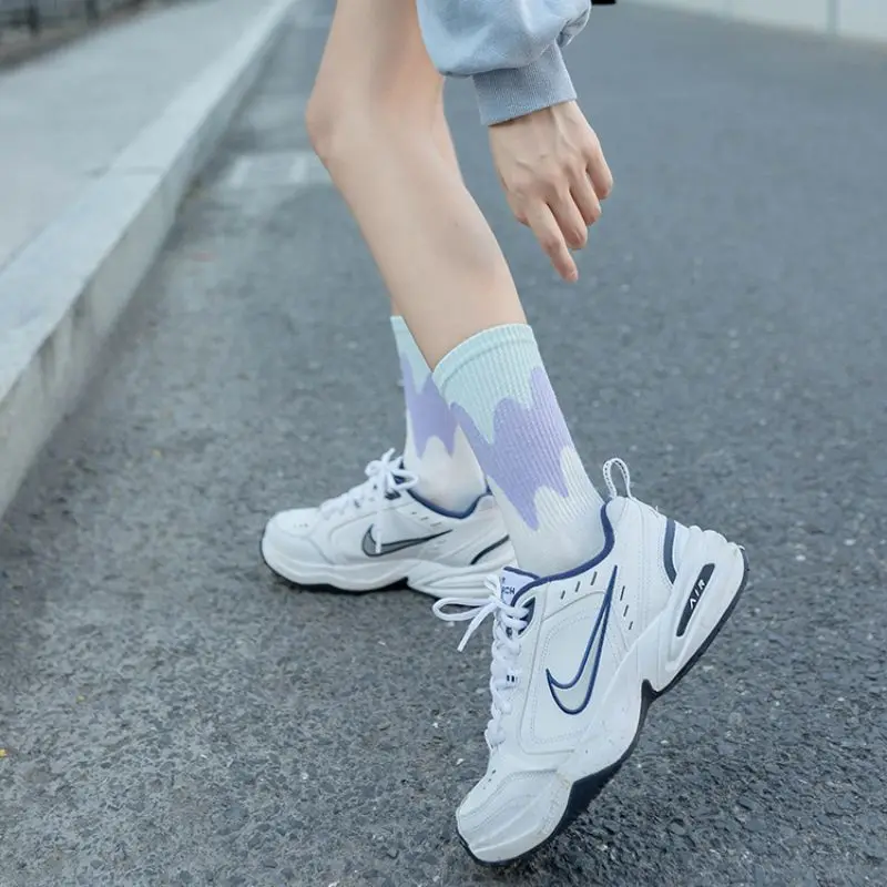 3 Pairs Women's Cotton Socks Gradient Colors Sports Socks Harajuku Fashion Man's Knitting Rib Skateboard Crew Socks Casual Soft