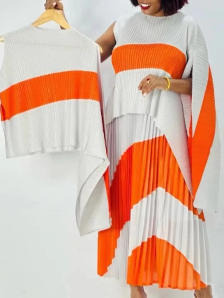 Женский плиссированный комплект из двух предметов топ с круглым вырезом и