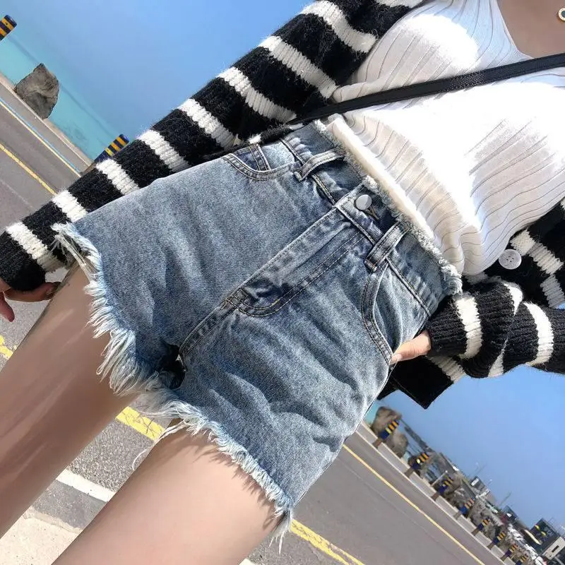 Шорты женские джинсовые с завышенной талией пикантные модные эластичные