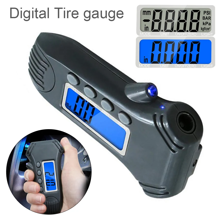 

3 In 1 Digital Tire Pressure Gauge Tire Tread Depth Ruler Backlight Ruler Tools