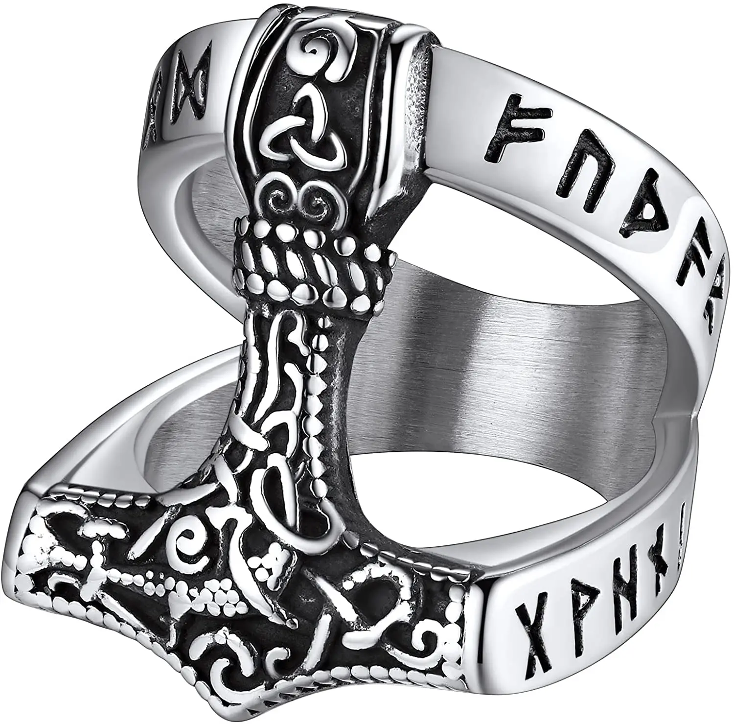 

ChainsPro Norse Viking Jewelry Mens Stainless Steel Vikings Thor's Hammer/Wolf Head Ring Valknut Warrior's Gothic Jewelry CP936