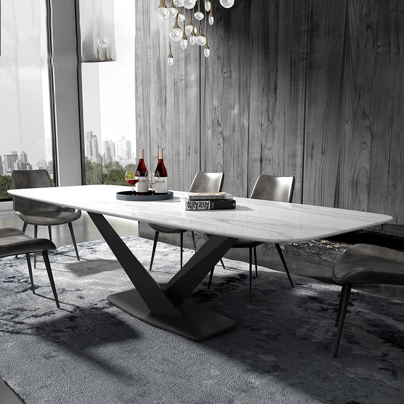 

iron metal Dining Room Set Home Furniture minimalist modern marble dining table rectangle big mesa de jantar muebles comedor