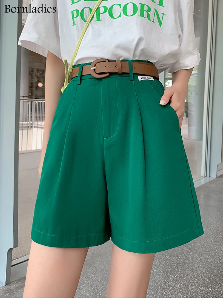 

Bornladies 2022 Summer New High Waist Shorts for Women Casual Loose Wide Leg Solid Shorts Female Short Pants Y2k Booty Shorts
