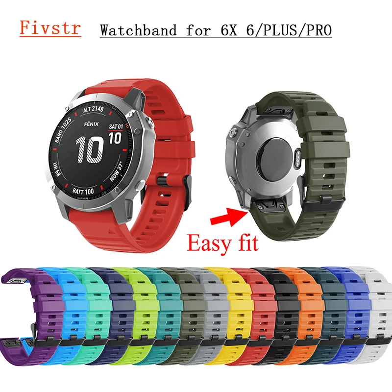 

Open Black Buckle Easyfit Silicone Watch Strap Wrist Band for Garmin 6X 6 /Pro Plus Quick Release Watchband Wriststraps