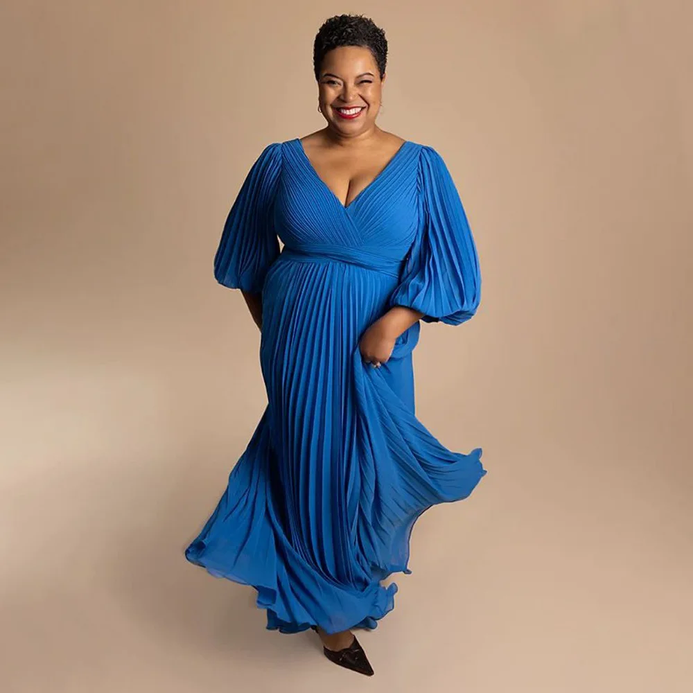 

Pleated Maxi Dress 2022 Autumn Fashion Women Sexy V-neck Lantern long sleeve Dresses Robe