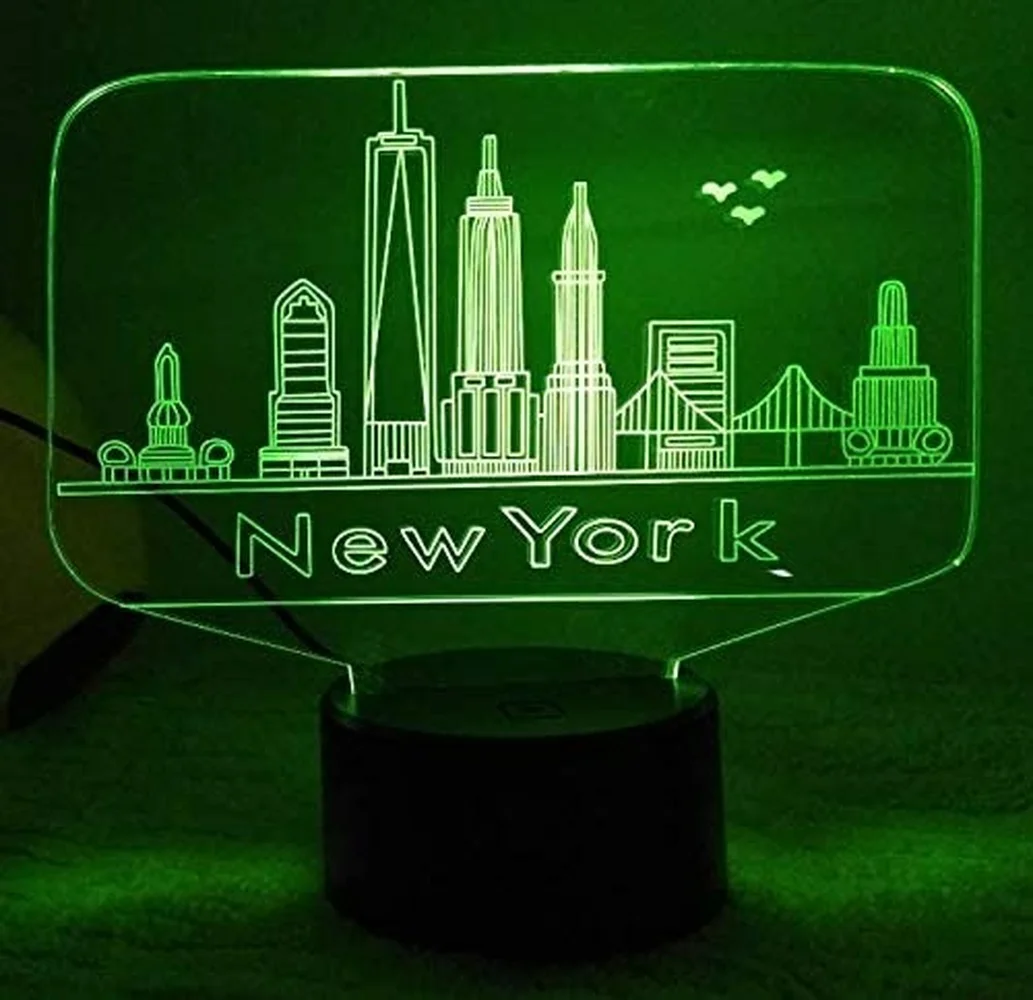 3D ночсветильник Нью-Йорк лампа с оптической иллюзией 7 цветов меняющая цвет