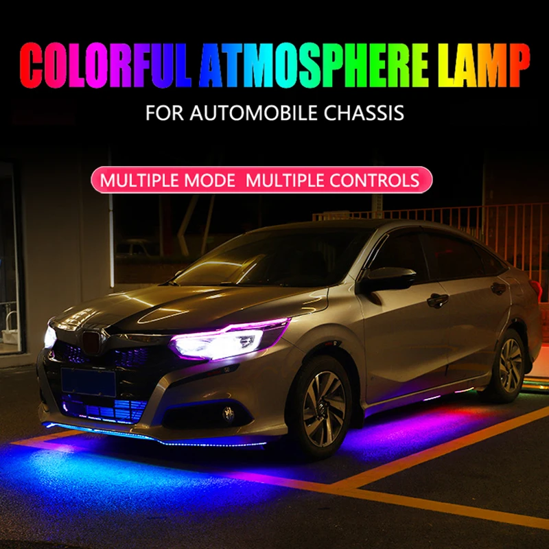 

Dynamic Car Underglow Light Flexible Strip Flowing LED Underbody APP Control Auto Neon RGB Decorative Atmosphere Lamp DIY Size