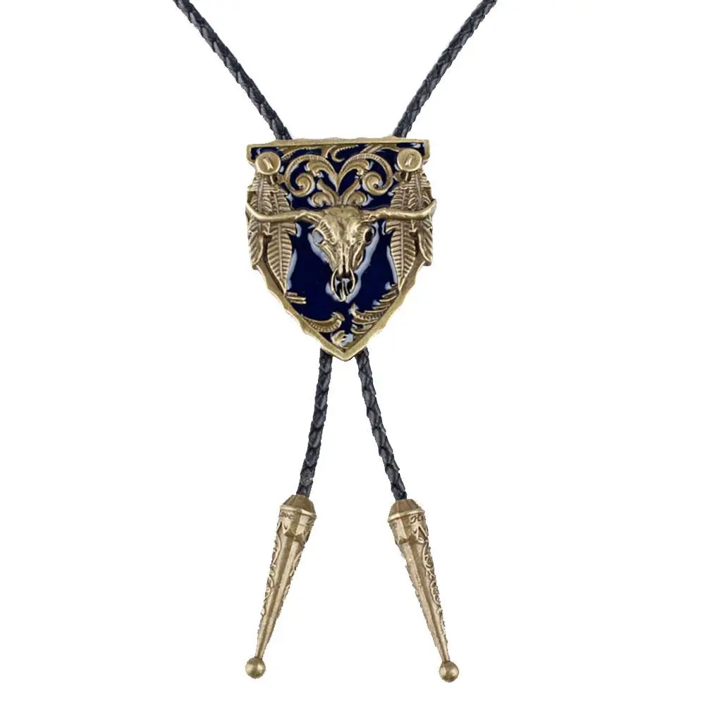 

Vintage Men' Alloy Cow Faux Leather Tips Line Dance Western Cowboy Rodeo Bolo Tie