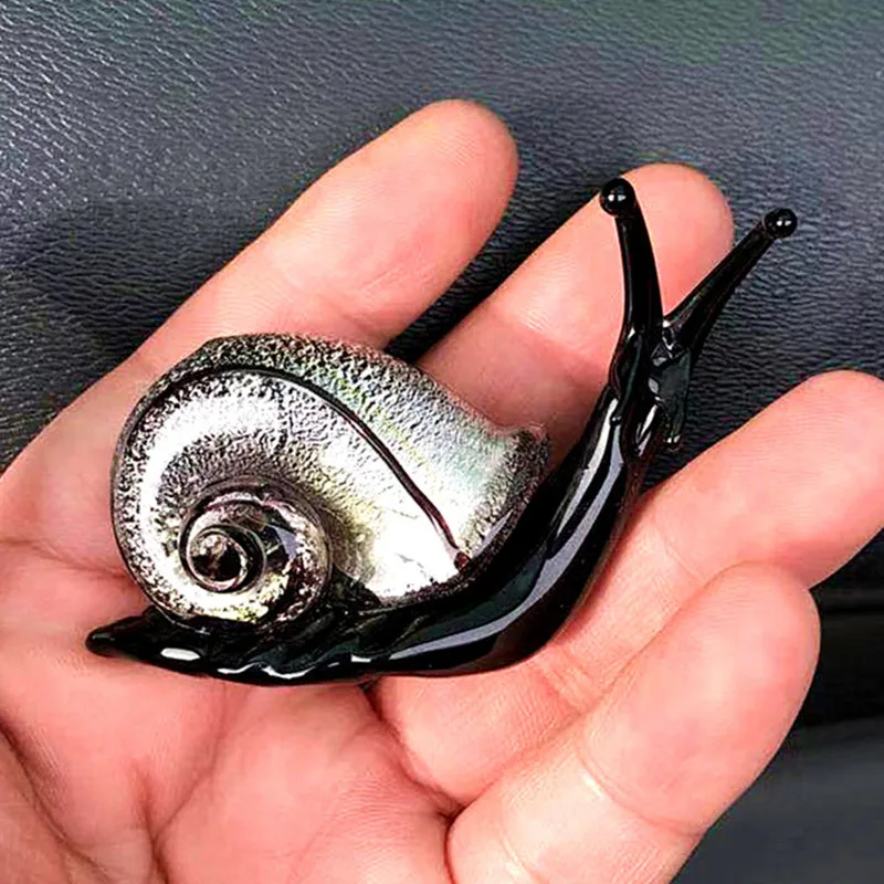 

Murano Glass Snail Mini Figurines Silver Foil Craft Ornaments Cute Animal Collection Home Garden Decor Christmas Gifts For Kids