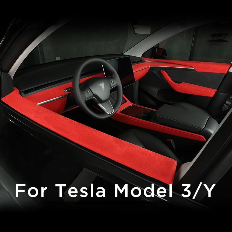 

For Tesla Model 3 Model Y 2021 Suede Steering Wheel Center Control Panel Decorative Armrest Box Model3 Interior Protective Cover