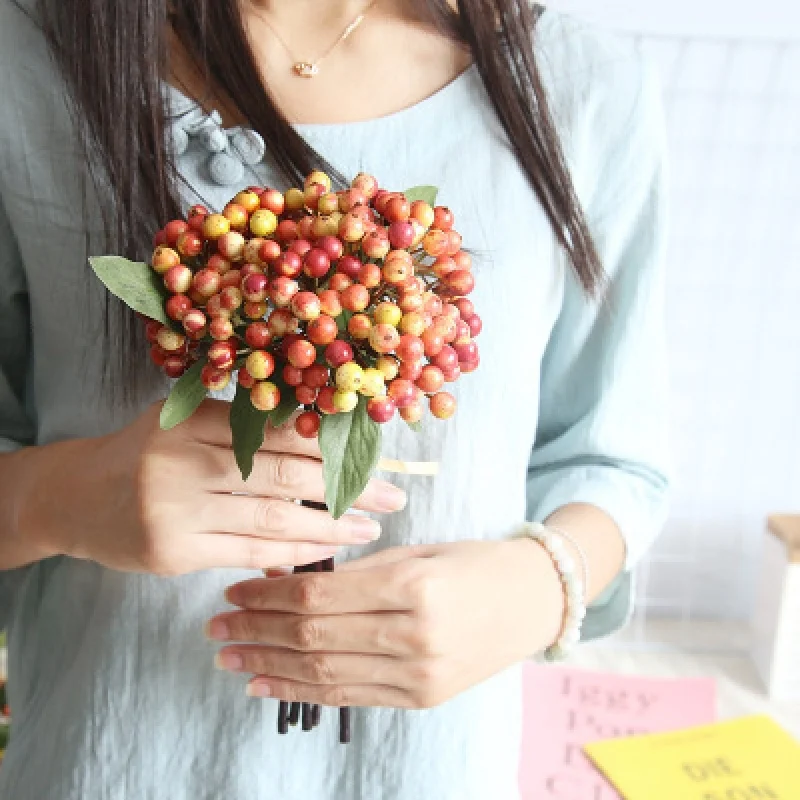 

Simulation Chinese Hawthorn Fruit Branch Wild Fruit Berry High-End Home Ornamental Flower Fortune Fruit Red Jequirity Bean Berry