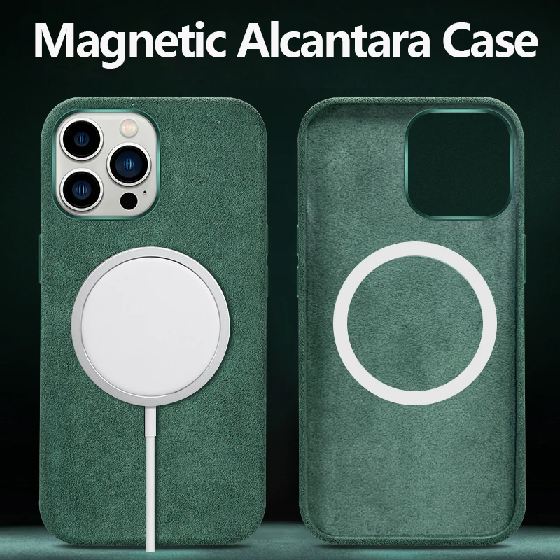 

Italian Alcantara Case for iPhone 13 Pro Max Luxury Business Leather Phone Back Cover for iPhone 13 With Magnets For MagSafe