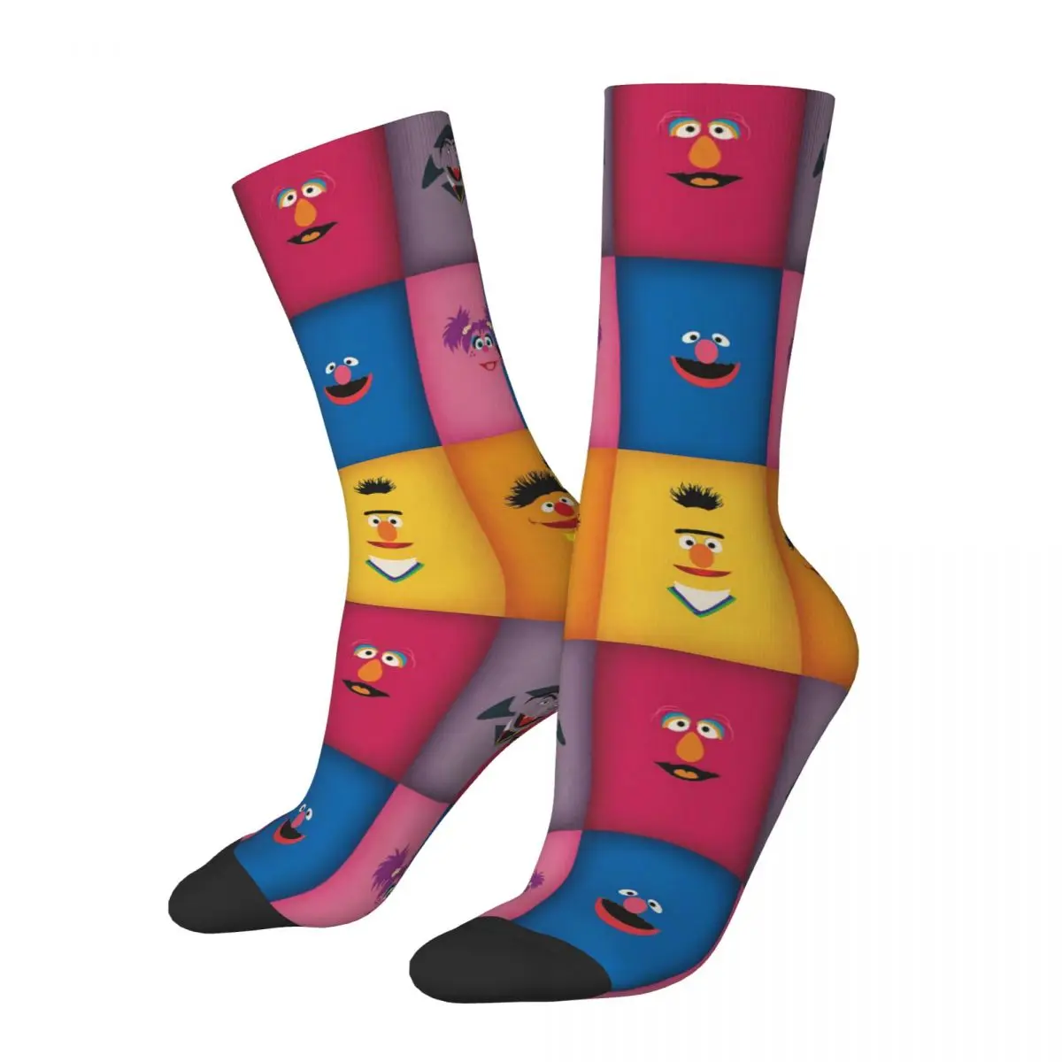 

Милые носки с героями мультфильмов Улица Сезам, мужские и женские носки из полиэстера, забавные носки с изображением счастливого печенья и монстра, зимние носки средней длины, подарки