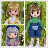 16cm wig jointed doll cute bjd mini doll hand make up face dolls with big eyes bjd toys gifts for girl handmand make up bag toy