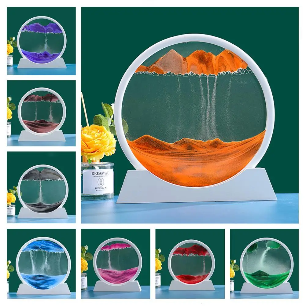 

7 Inch Quicksand Painting Ornaments 3D Three-dimensional Decompressed Hourglass 360° Rotate Home Office Desktop Decoration