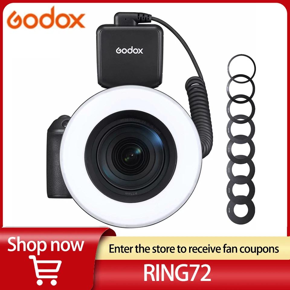 

Godox RING72 LED On-camera 8W 5600K Fill Light CRI 96+ TLCI 97+ Dual Power Supply for Studio Photography