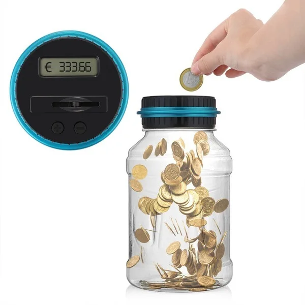 1.5L Electronic Piggy Bank Counter Coin Digital LCD Counting Coin Money Saving Box Jar Coins Storage Box USD EURO Money Gifts