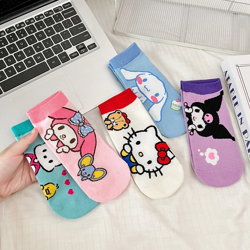 Kawaii Sanrio Hello Kitty Kuromi Cinnamoroll хлопковые носки носки-лодочки низкие до щиколотки
